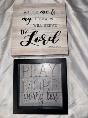 Rustic White & Black 'Pray More, Worry Less' 'As For Me' Wall Signs Set Wisdom